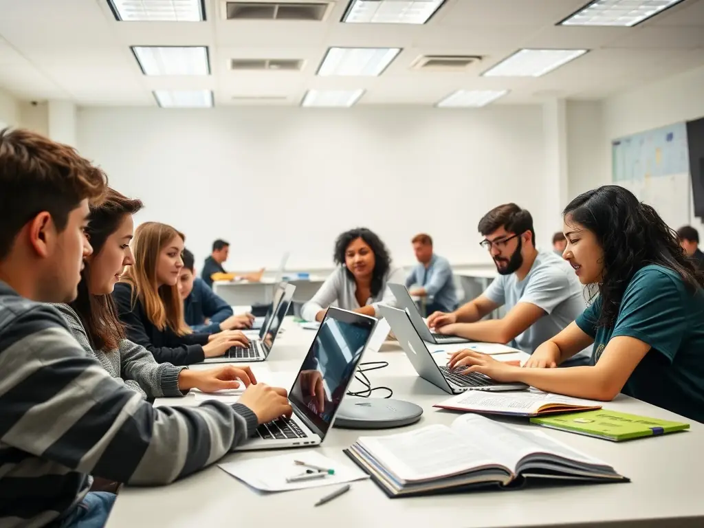A photograph of a group of teenagers participating in a coding workshop at the library, with laptops and enthusiastic expressions.