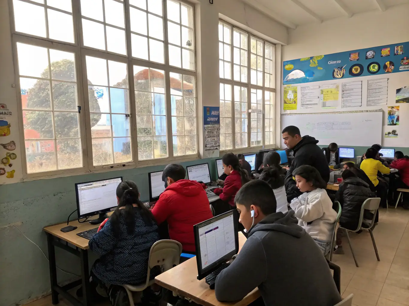 A photograph of adults attending a workshop on digital literacy at the library, focusing on computer skills and internet safety.