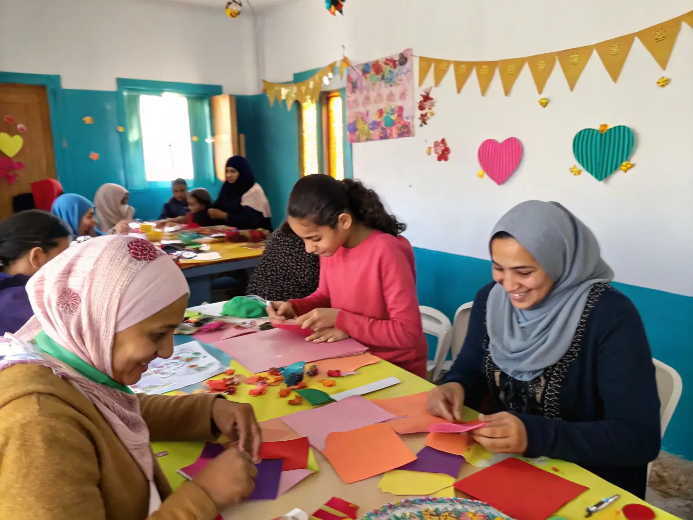 A workshop in progress, with participants actively engaged in a hands-on activity, such as coding, crafting, or creative writing.